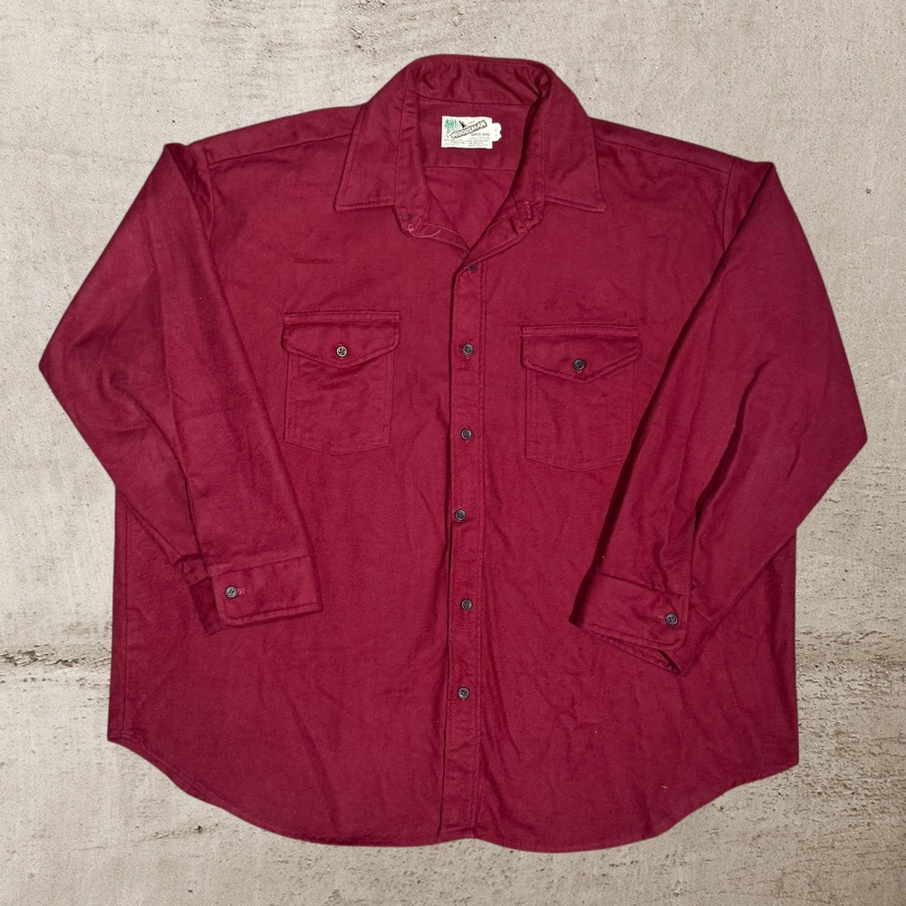 Vintage 70s The Woodsman Chamois Flannel Mens 3XL Burgundy Button Up Workwear‎
